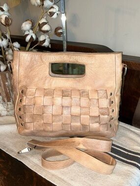 Bed Stu Orchid Leather Satchel Handbag Crossbody Bag Taupe Driftwood MSRP $280